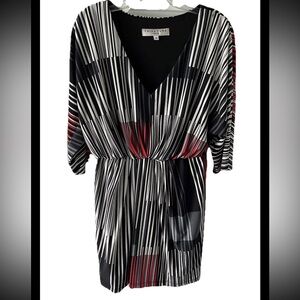 Trina Turk V Neck Mini Dress Women's SZ 6 Black Red White  WORN ONCE VERSATILE